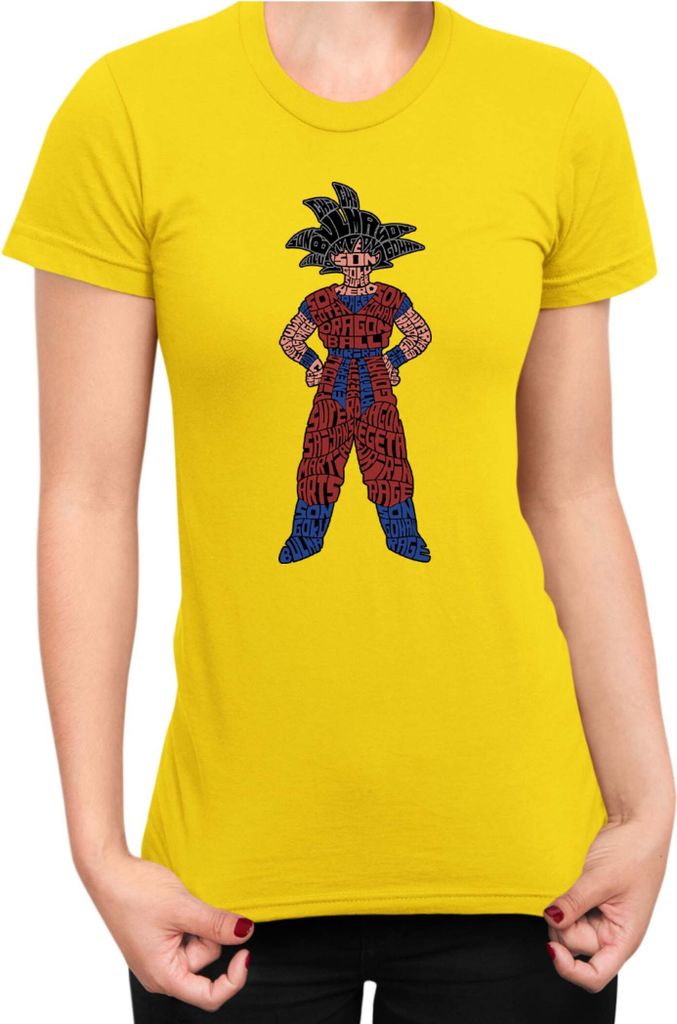 Damen T-Shirt Dragon Anime Manga Ball Z Goku 04, Lady 2XL / Gelb