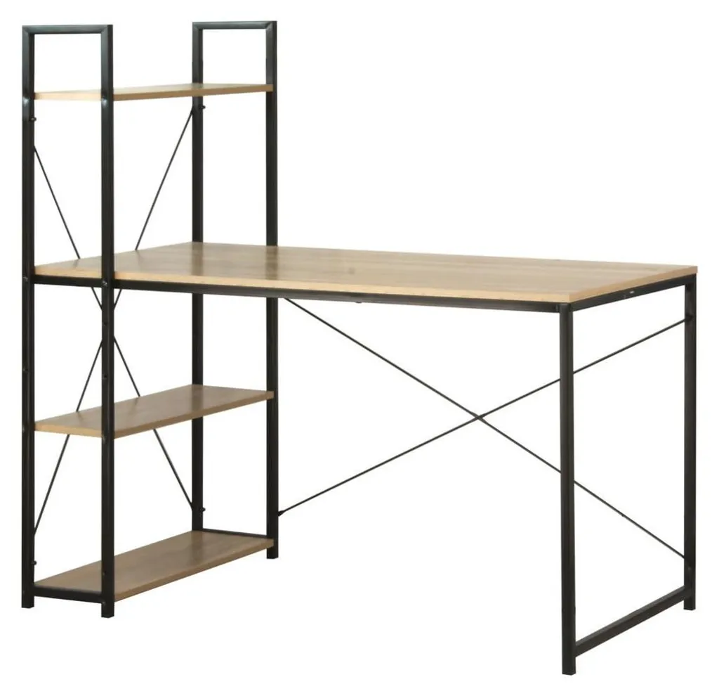 CALICOSY Bureau L120cm avec Étagères Style Industriel en Bois et Métal