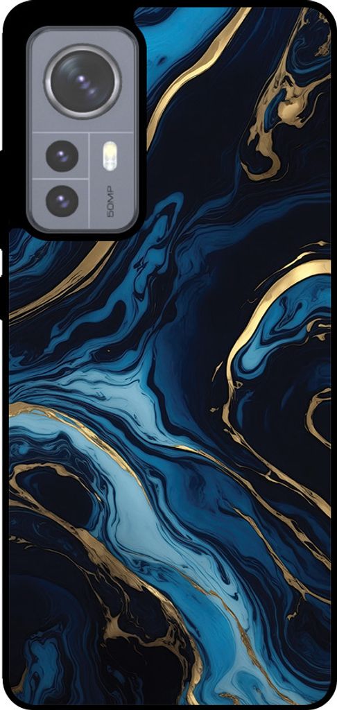 Smartphonica Phone Case Fit für Xiaomi 12 mit Marmor-Druck - TPU zurück Abdeckung Fall Gold blau Marmor-Design - Gold Blue
