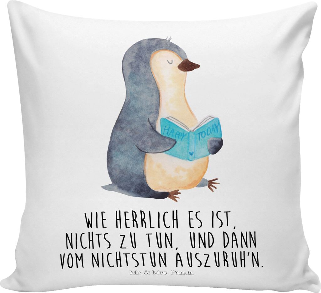 Mr. & Mrs. Panda Kissen 40x40 Pinguin Buch - Weiß - Geschenk, Couchkissen, Freizeit, bedruckt, Polster, Ferien, Deko, Sofakissen, Urlaub, kuschelk...