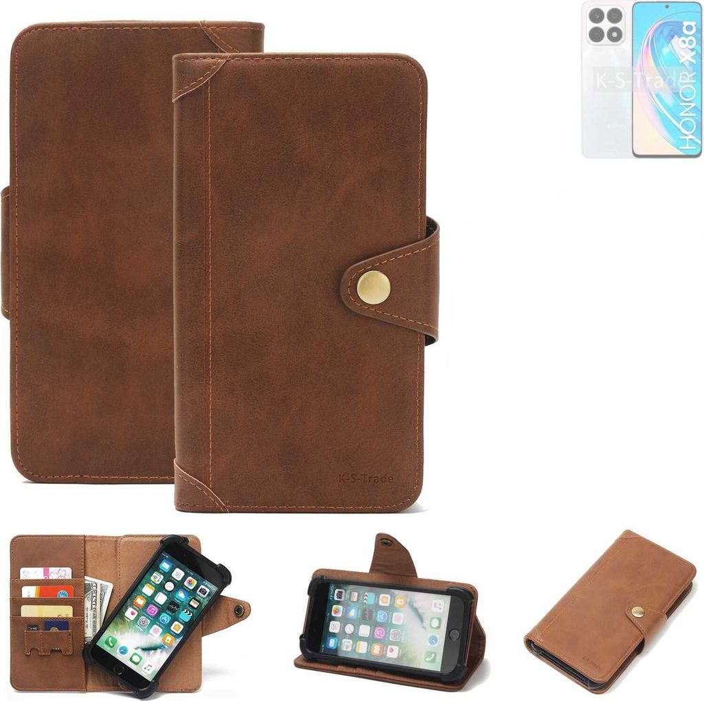 K-S-Trade Handyhülle kompatibel mit Honor X8a 5G Schutz Hülle Walletcase Bookstyle Tasche Case Handytasche Wallet Flipcase Cover PolyurethanBraun...