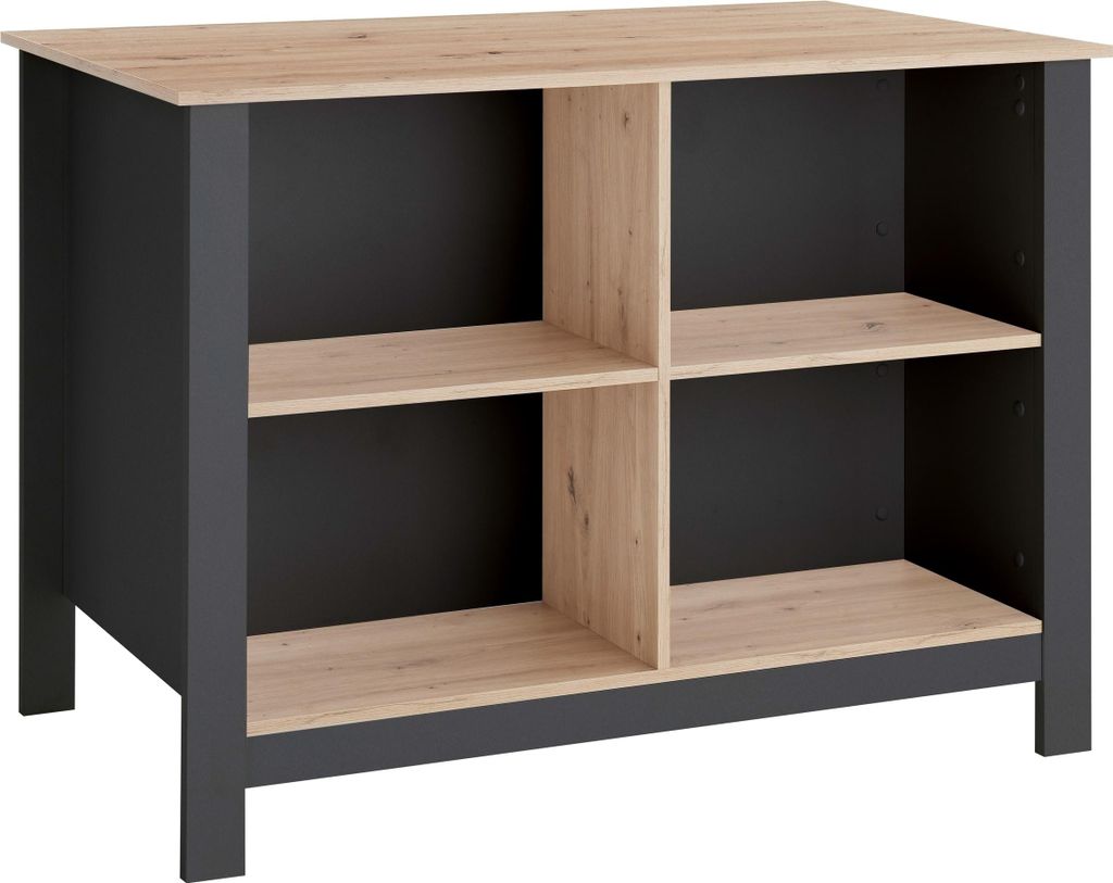 Kochinsel >Sugar< 4 Fächer, Anthrazit / Artisan Eiche Nachbildung - 124x90x75 (BxHxT)