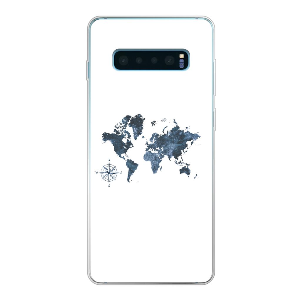 MuchoWow Handyhülle Schutzhülle Hülle für Samsung Galaxy S10 Lite Weltkarte - blau - Kompass Silikon Softcase Handy Hülle - Schutz