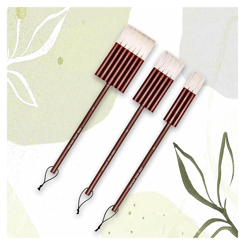 Pinsel mit flacher Spitze für Künstler und Studenten, Holzgriff, geeignet für Aquarell, Gouache und Acrylmalerei, feine Textur