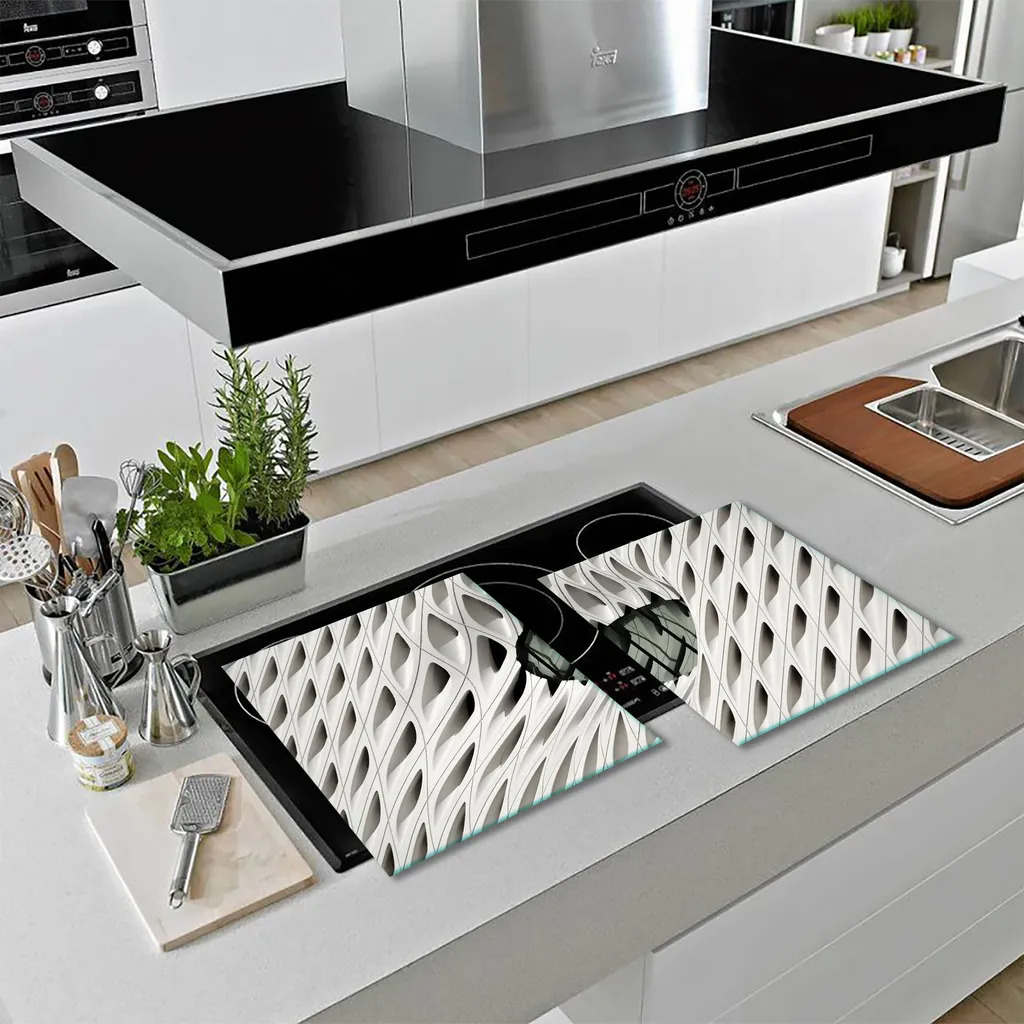 Piastra Copertura Fornelli 2x 40x52 Bianco Astratto | Protezione Top - 12