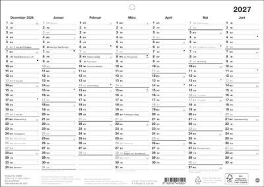Black&White Tafelkalender A4 2027 Produktbild 