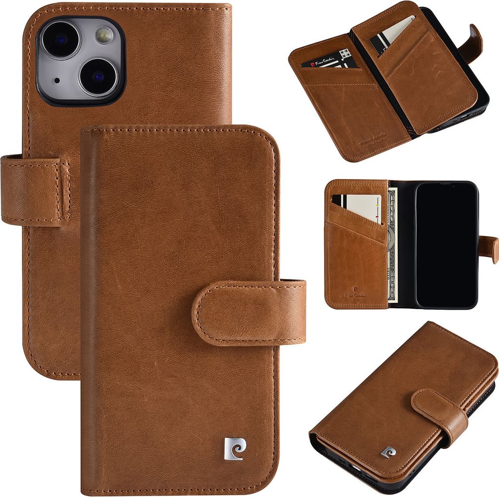 Pierre Cardin iPhone 13 Mini Book type case - Card holder for 6 cards - Magnetic closure - Brown