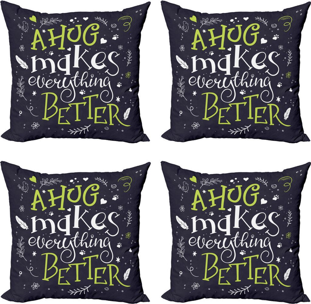 ABAKUHAUS Umarmung Kissenbezug Set (4 Stück), Hug macht alles besser, Moderner Doppelseitiger Digitaldruck, 45 cm x 45 cm, Lila Grau Gelb Grün