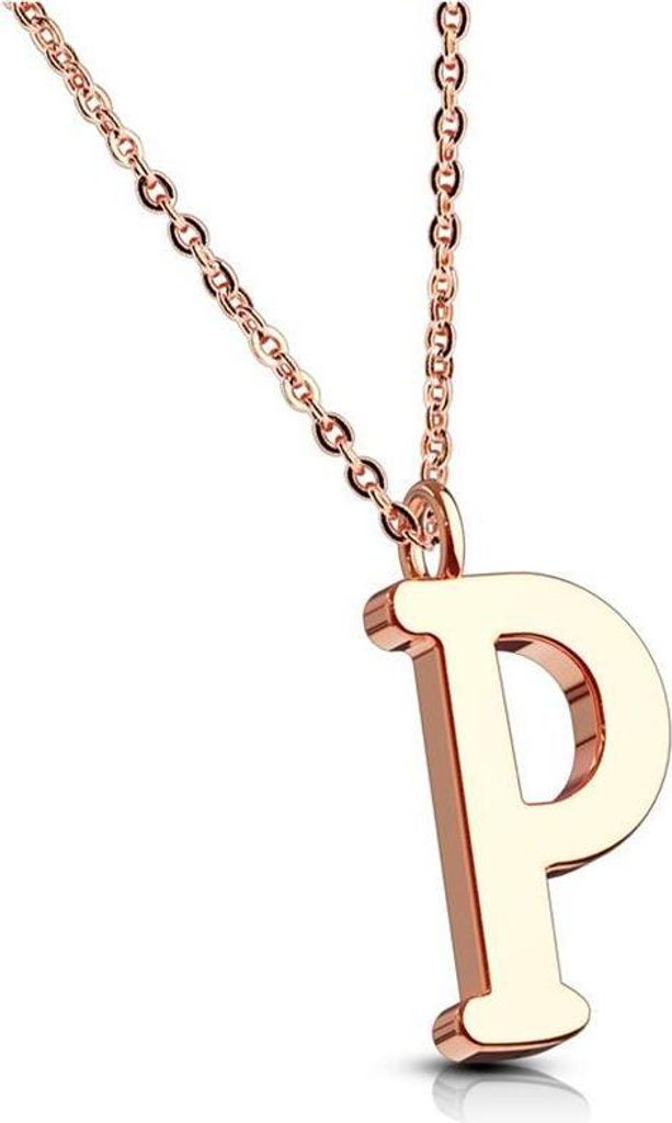 P - Kette Buchstaben Anhänger Rosegold aus Edelstahl Damen P