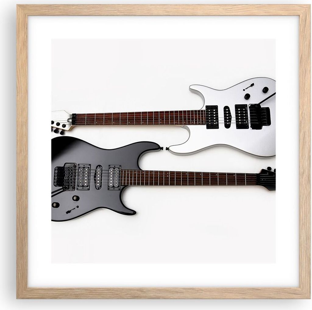 Gerahmtes Poster - Rahmen in heller Eiche - E-Gitarren Streicher Musikinstrument - 40x40 cm - Wand Bild - Wanddeko - Wandbilder - Wandposter - Bild...