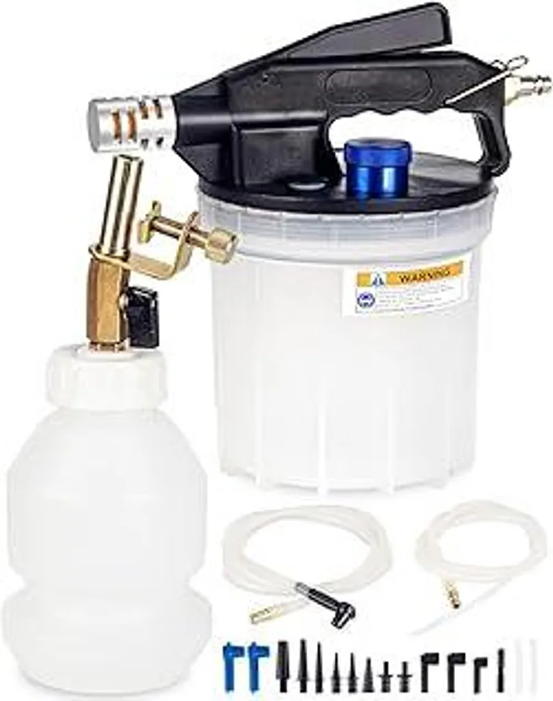 Dispositivo di spurgo freni per auto ad aria compressa, dispositivo di spurgo da 2 litri con bottiglia di ricarica da 1 litro e adattatori, dispositivo di sostituzione del liquido freni con tubo di spurgo in silicone lungo 70 pollici