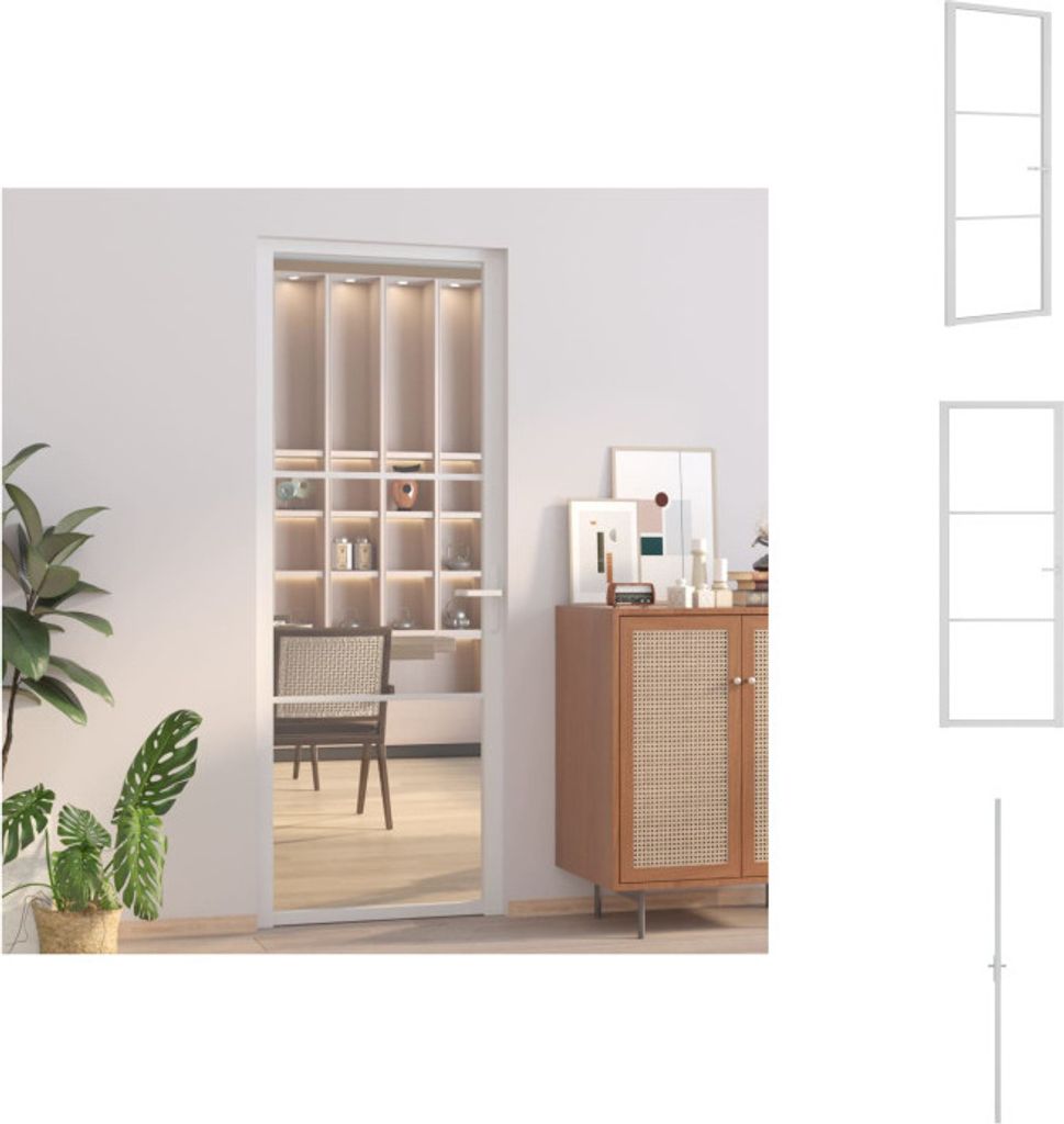 vidaXL Innentür 76x201,5 cm Weiß ESG-Glas und Aluminium - Haustüren