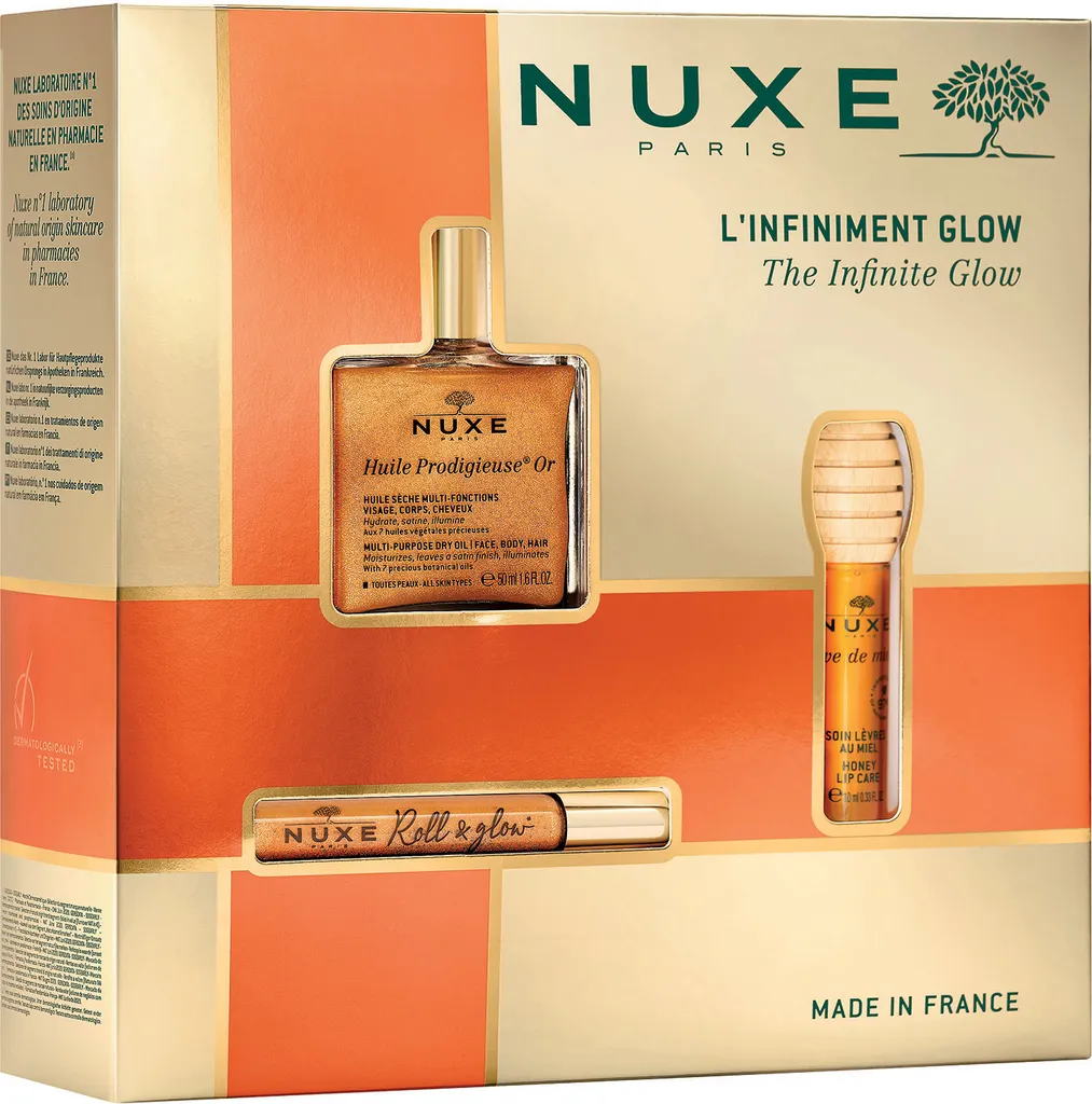 Nuxe Infinite Glow Set - Include un olio corpo multiuso da 50 ml, un olio corpo roll-on nutriente da 8 ml e un balsamo labbra al miele da 10 g - 2