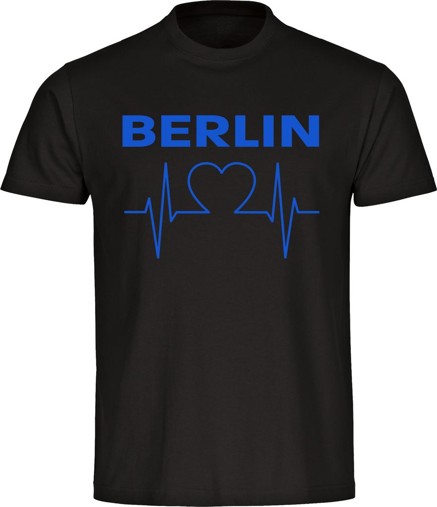 multifanshop Herren T-Shirt - Berlin blau - Herzschlag, schwarz, Größe L