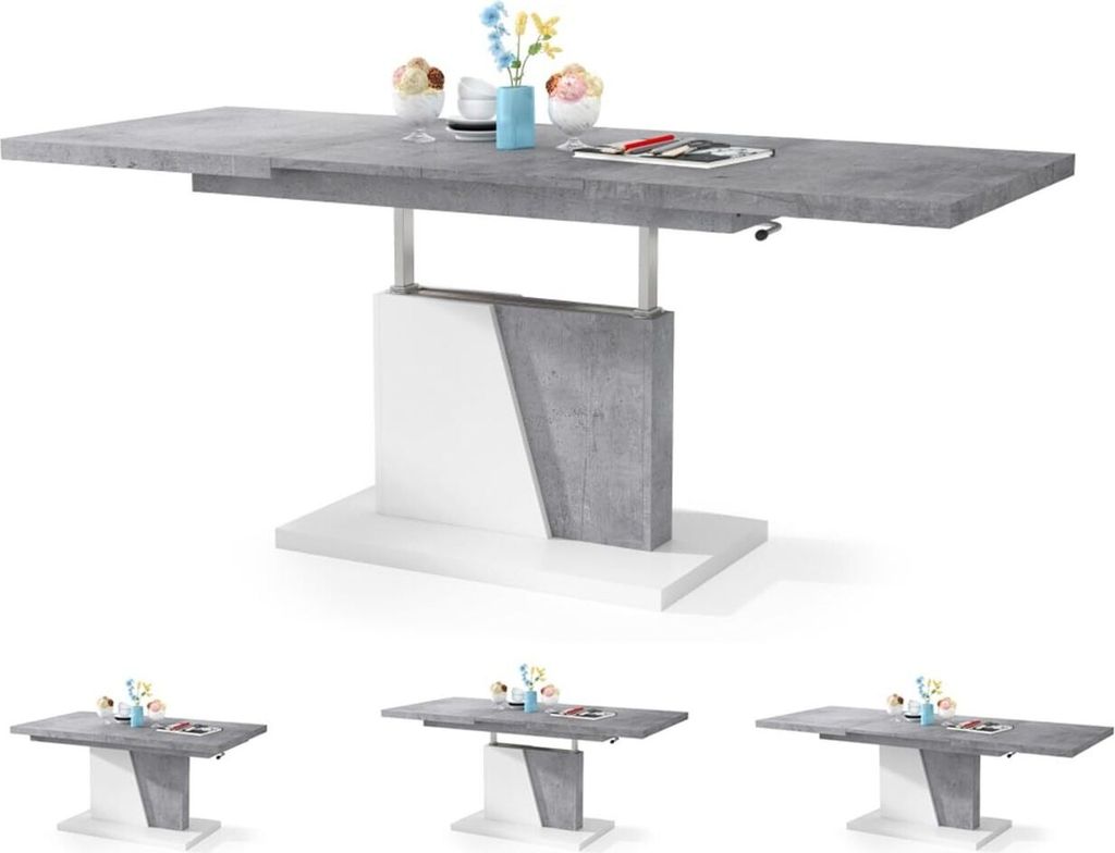 Esszimmertisch Grand , Esstisch , bis 180cm ausziehbar , höhenverstellbar , Küchentisch , Kitchen Table , 120x70cm , 05 , Beton + Weiß
