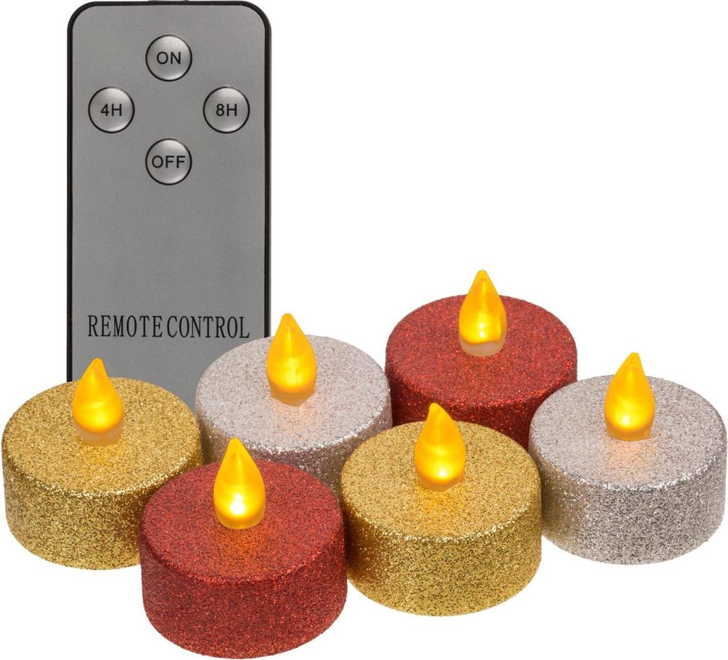 6er Set LED Teelicht mit Fernbedienung, mit Timer Funktion 4h 8h