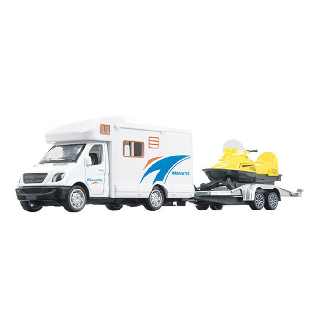 Wohnmobil Modellauto mit Anhänger und Schneemobil Produktbild 
