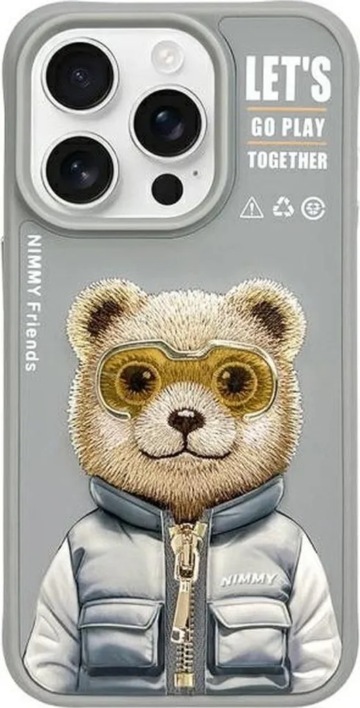 Cover iPhone 15 Pro Nimmy Orso Grigio 3D Cool & Cute Luxury Design