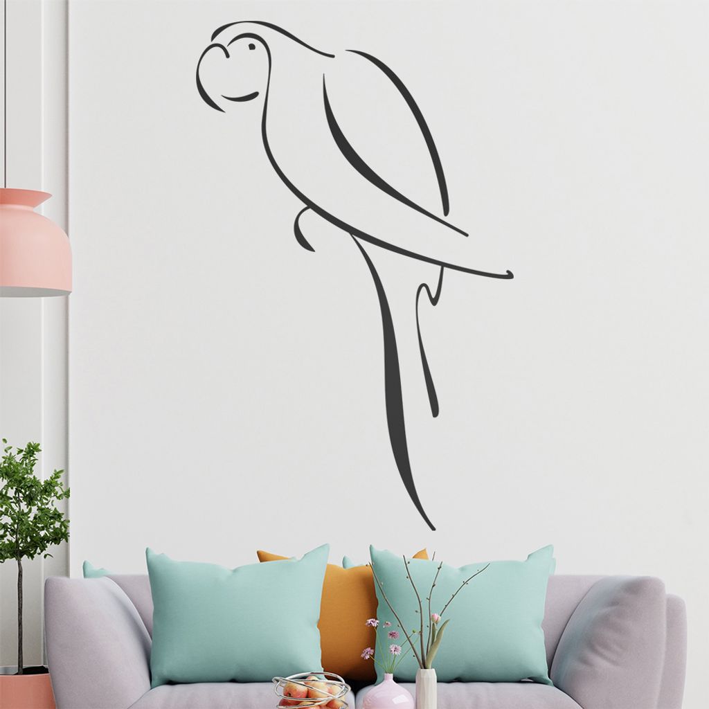 Papagei Linien Wandtattoo in 6 Größen - Wandaufkleber Wall Sticker - Dekoration, Küche, Wohnzimmer, Schlafzimmer, Badezimmer