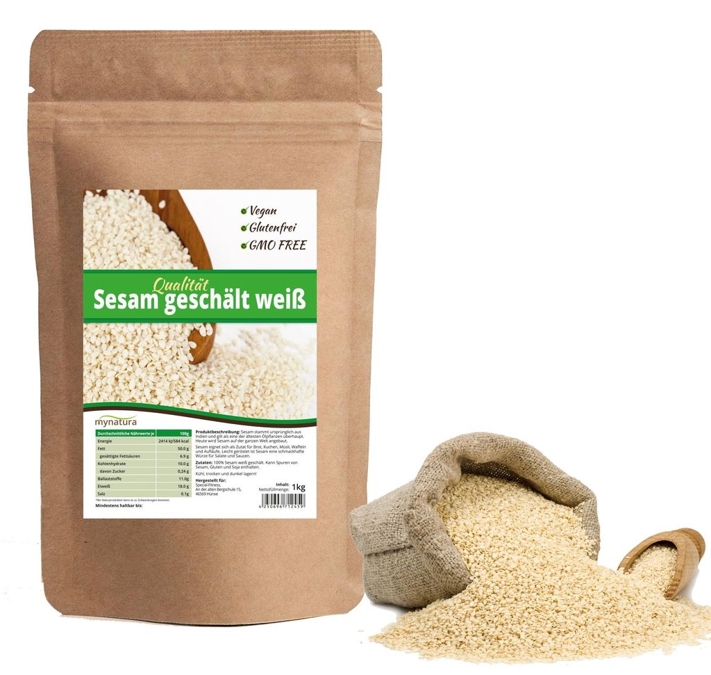 Mynatura weißer Sesam geschält - 1000g - 1 Beutel Produktbild 