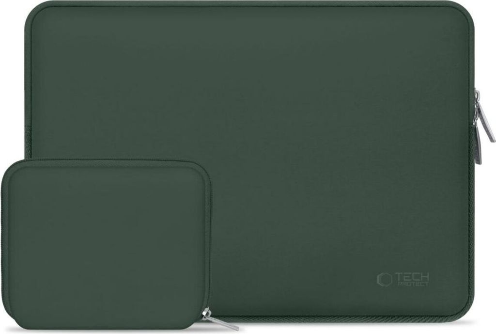 A laptop sleeve and a smaller pouch are shown side-by-side on a white background.