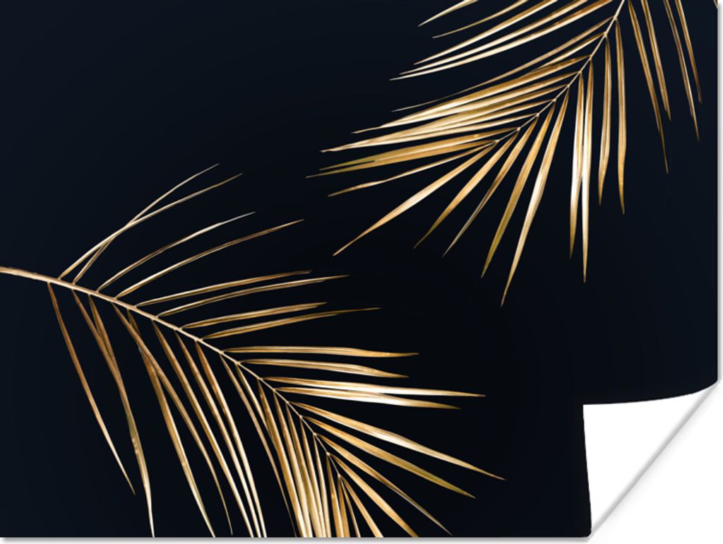 MuchoWow Poster Blätter - Pflanzen - Gold - Schwarz - Luxus 160x120 cm