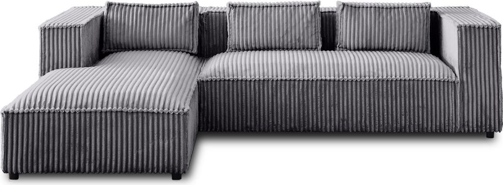 Lisa Design Stella - 4-Sitzer Ecksofa links - groß gerippter Cord , Grau