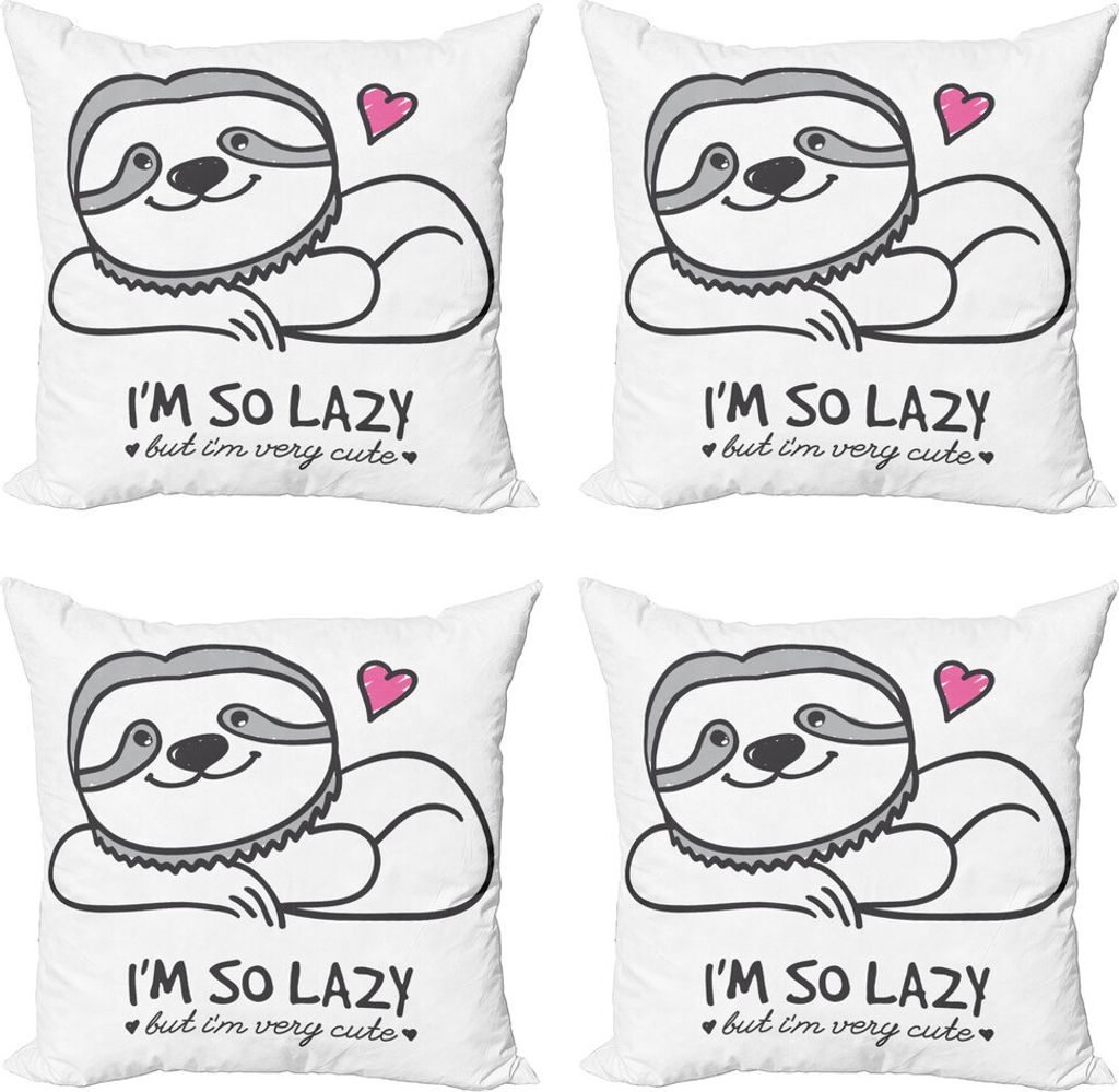 ABAKUHAUS Faultier Kissenbezug Set (4 Stück), Karikatur-lustige Wörter, Moderner Doppelseitiger Digitaldruck, 60 cm x 60 cm, grau Rosa