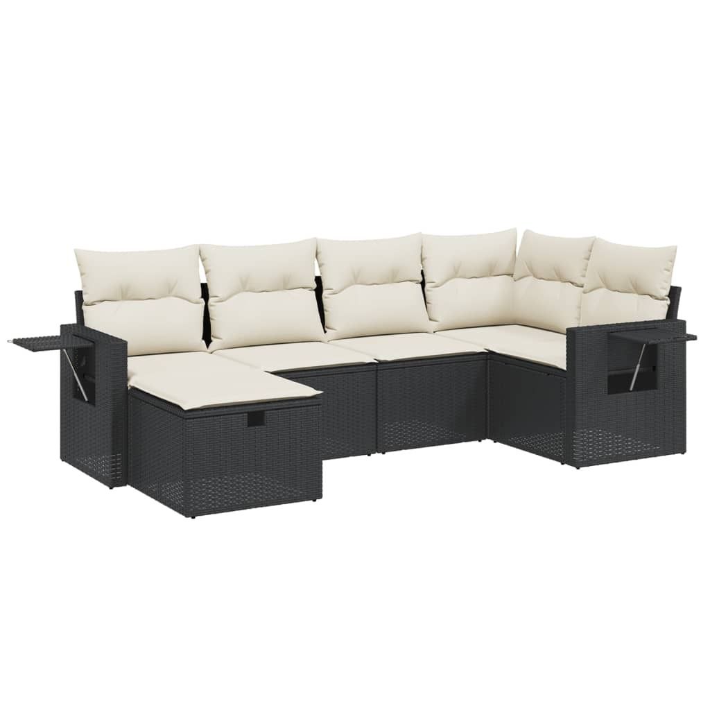vidaXL 6-tlg. Garten-Sofagarnitur mit Kissen Schwarz Poly Rattan