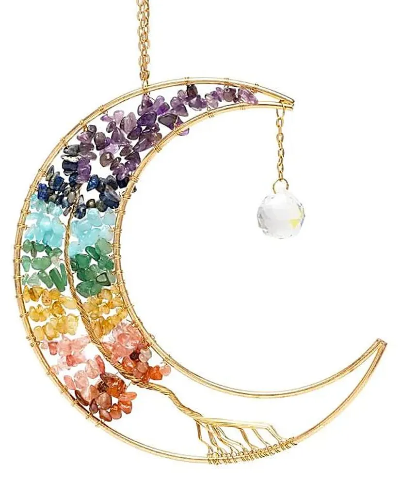 Attrape-soleil Lune en Pierres Naturelles de Chakra, Design 28x16 cm