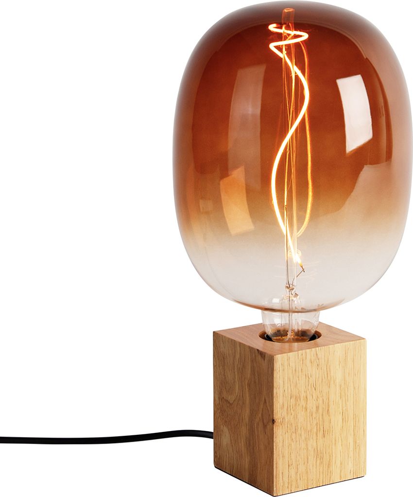 QAZQA - Landhaus I Vintage Ländliche Tischleuchte I Tischlampe I Lampe I Leuchte Holz natur inkl. LED G170 - Bloc I Wohnzimmer I Schlafzimmer I Na...