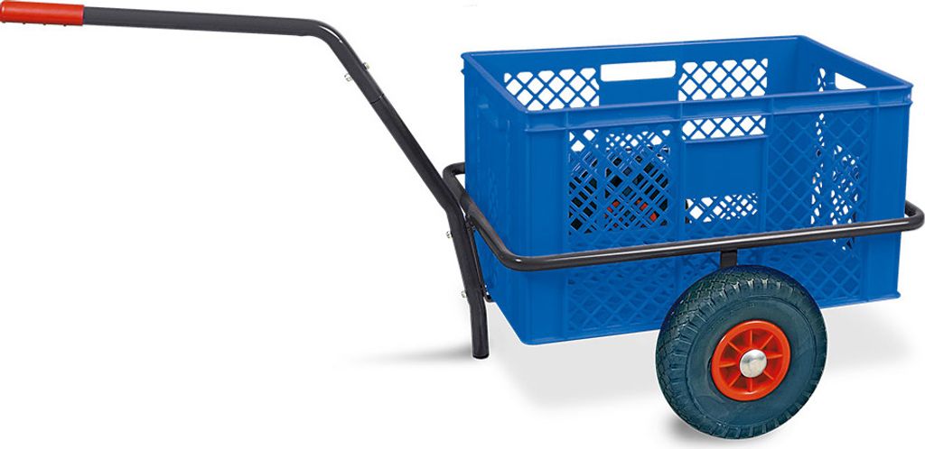 Robuster Handwagen in anthrazit, belastbar bis zu 200 kg, mit 32 cm hohem Korb in blau