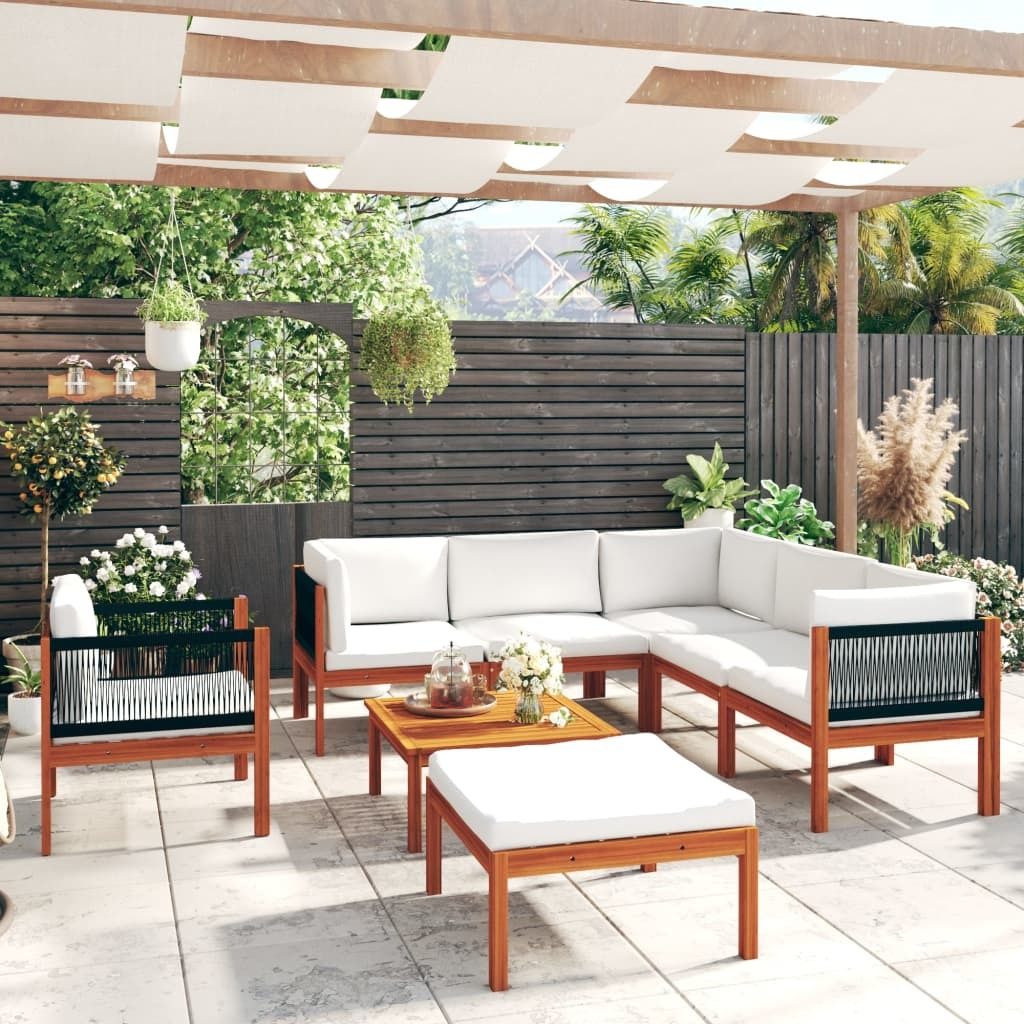 The Living Store 8-tlg. Garten-Lounge-Set mit Kissen Cremeweiß Massivholz Akazie