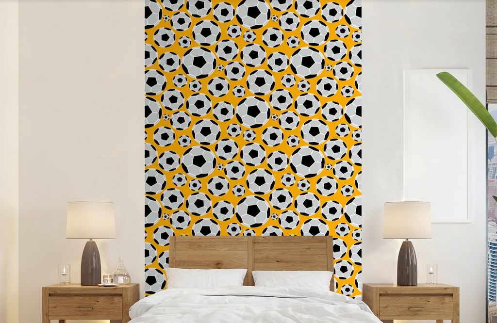 MuchoWow Fototapete für Wohnzimmer oder Schlafzimmer Wandtapete Vinyl Motivtapete Schnittmuster - Sport - Fußball - Jungen - Kinder - Junge - 1...