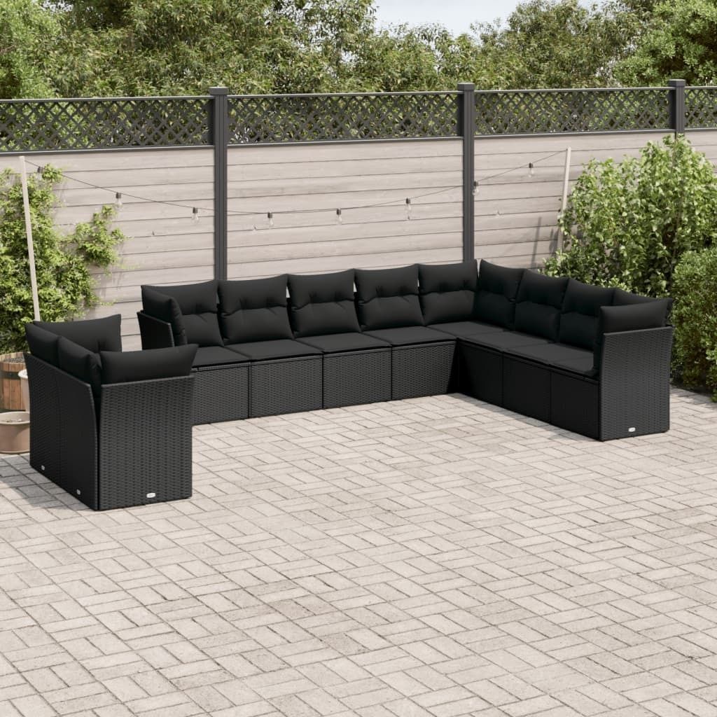 Design 10-tlg. Garten-Sofagarnitur mit Kissen Schwarz Poly Rattan, Gartenmöbel-Sets 2024 Neu