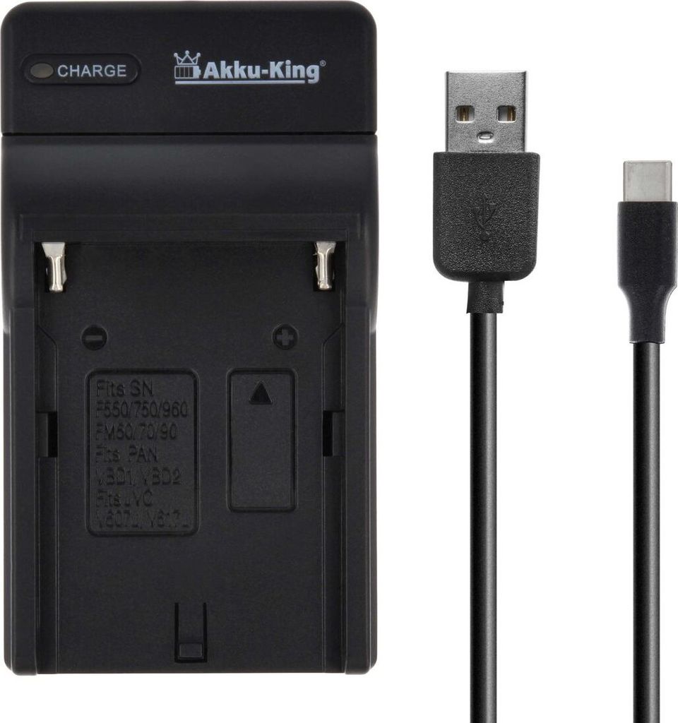 USB-Akku-Ladegerät kompatibel mit Sony NP-F550, NP-F570, NP-F750, NP-F770, NP-F960, NP-F970, NP-QM51D, NP-QM71, NP-QM91