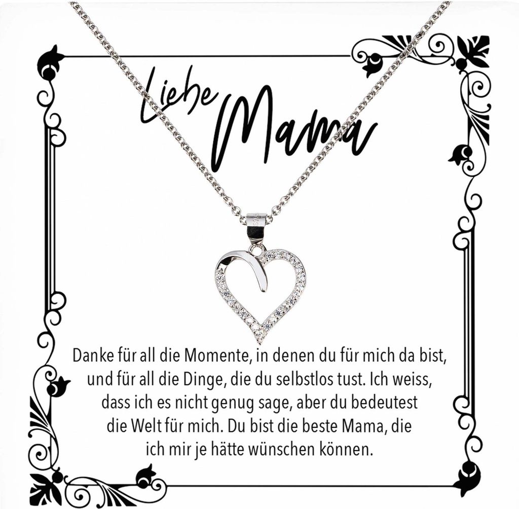 22Feels Echt Silber Halskette - Liebe Mama Geschenk Geburtstag Muttertag Mutter Schmuck Set für Frauen - Herz Anhänger, Karte