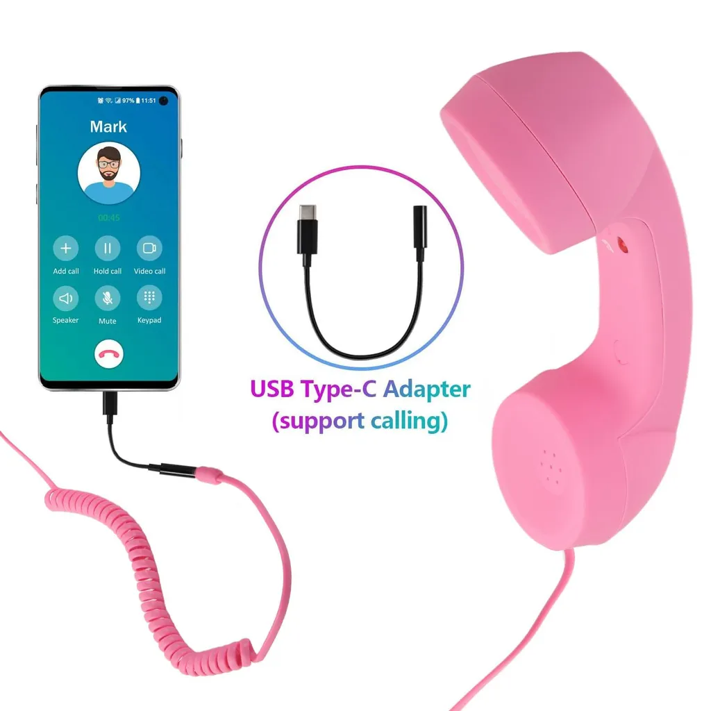 Ricevitore Telefonico Vintage Rosa per Cellulare con USB-C e Jack - 8