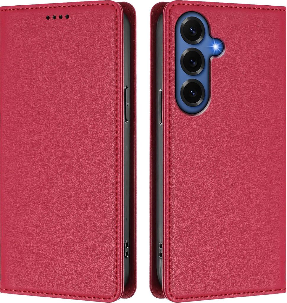 Handyhülle für Samsung Galaxy S26+, Kunstleder Klapphülle Stoßfeste Magnetische Hülle mit Ständer Rot
