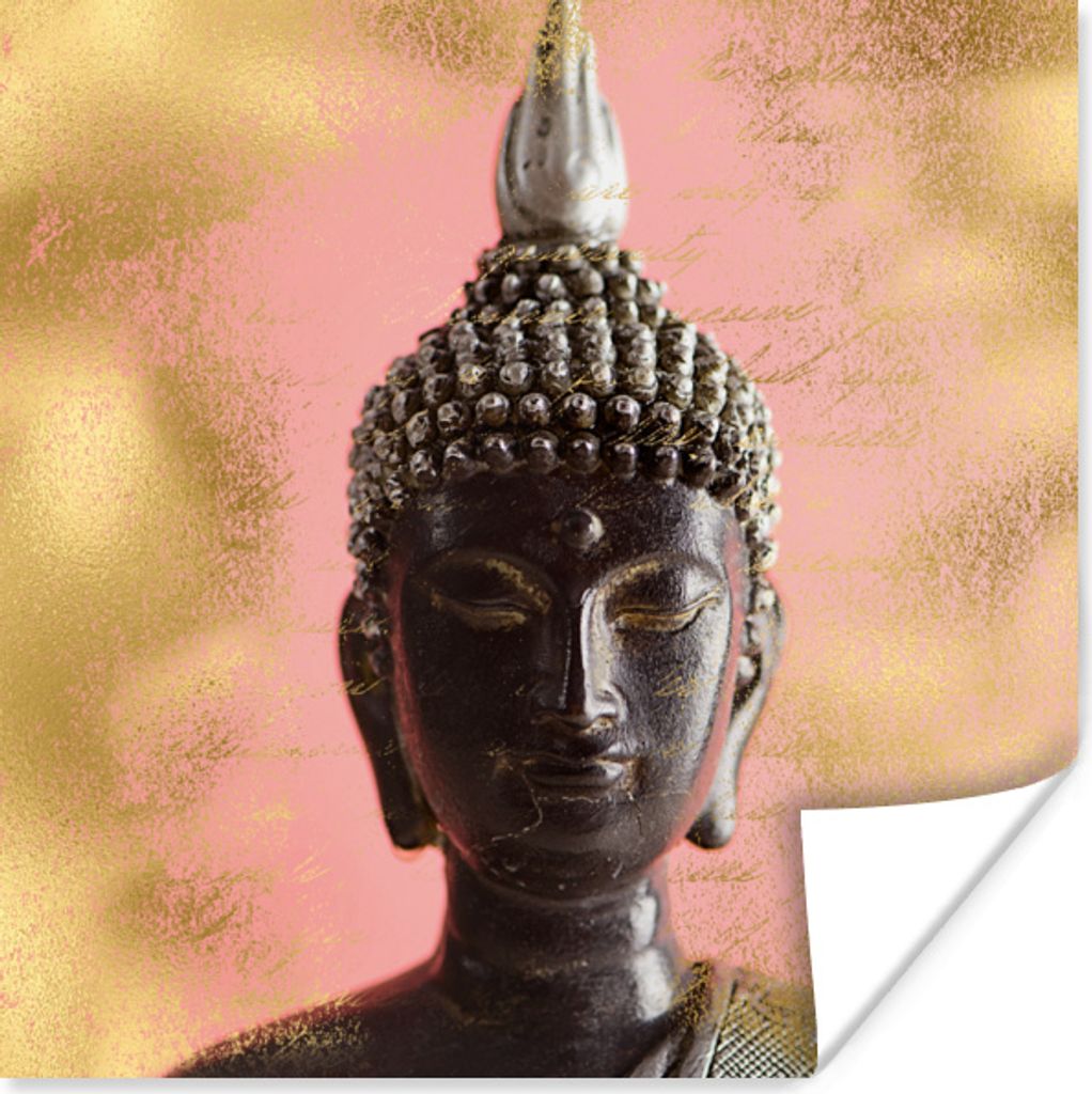 MuchoWow Poster Buddha - Kopf - Schwarz 50x50 cm - Wohnzimmerdekoration