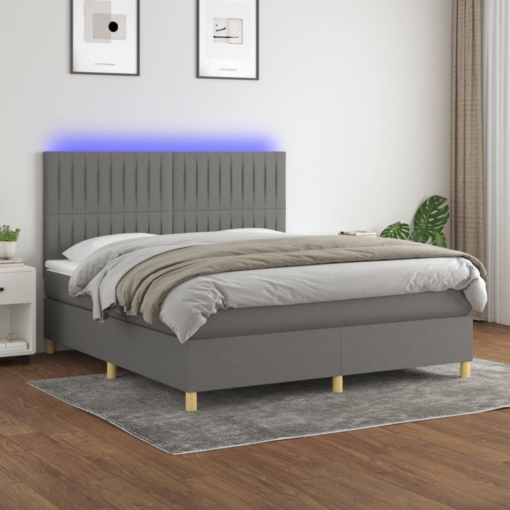 Maison Exclusive - Boxspringbett mit Matratze & LED Dunkelgrau 160x200 cm Stoff