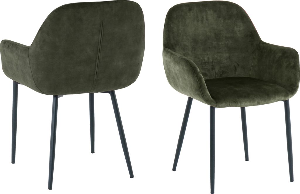 SIT Möbel 2er-Set Samt-Armlehnstuhl | ausgestellte Armlehnen | Bezug Samt grün | Beine Metall schwarz | B 48 x T 57 x H 84 cm | 02405-32 | Serie ...