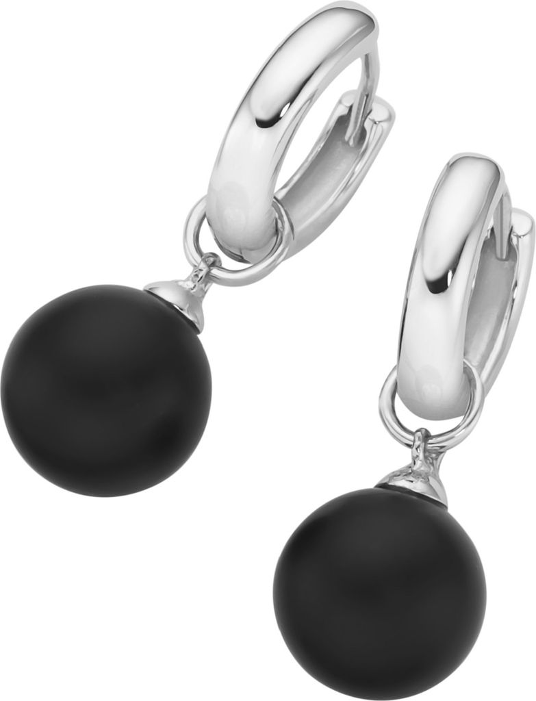 Creolen Giorgio Martello Milano Behang schwarze Achat-Kugeln oder weiße Perlen, Silber 925 Schwarz 2,5 cm
