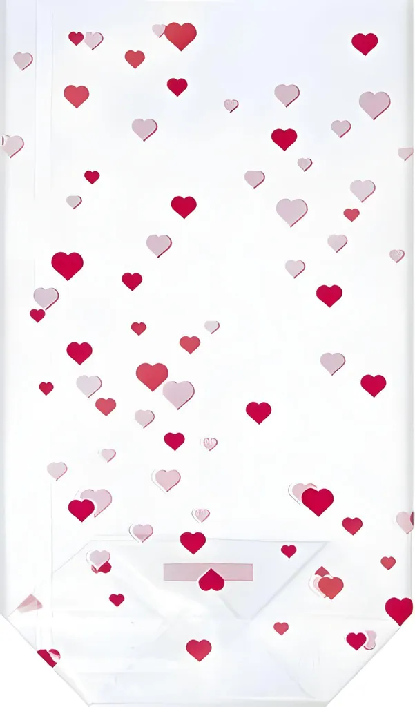 Sachet transparent cœurs rouges 115x190 mm avec fond plat pour cadeaux