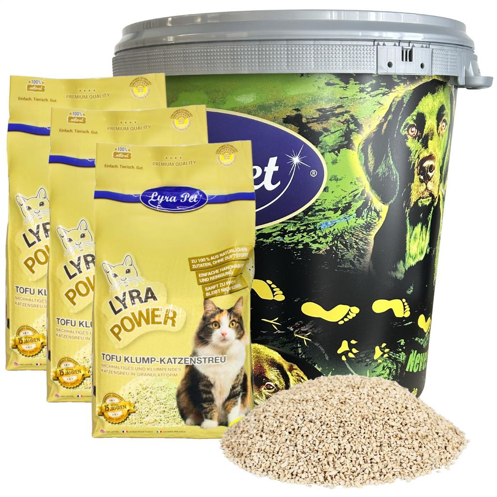 7,5 kg Lyra Pet® Tofu Katzenstreu klumpend in 30 L Tonne Produktbild 