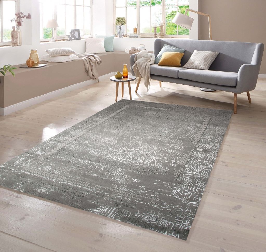 Designer Teppich Ornamente Orient in Grau Silber Größe - 80 x 150 cm