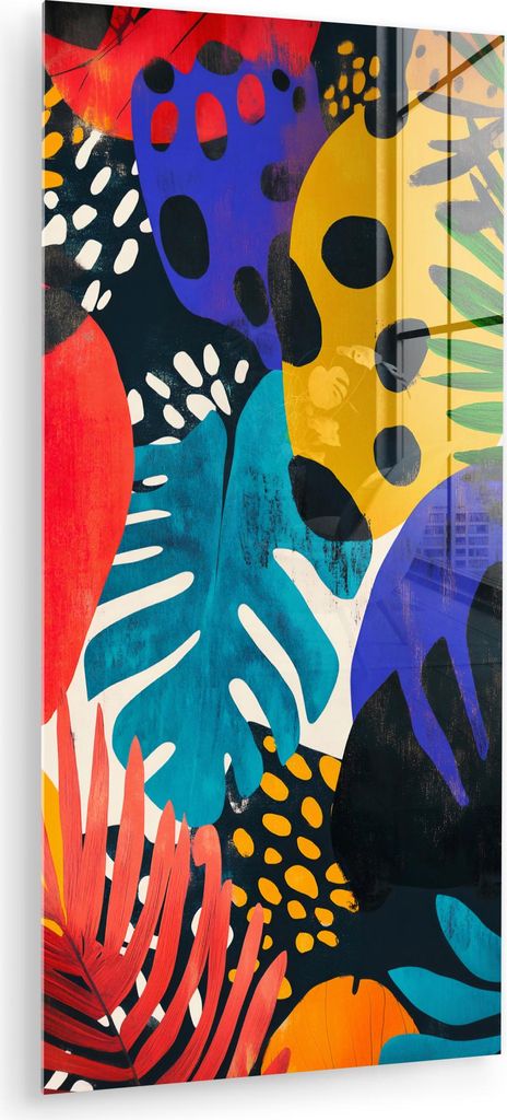 MuchoWow Glasbilder - Bilder auf Wandbild - Foto auf Glas Blätter - Formen - Abstrakt - Farbenfroh 60x120 cm Wanddekoration aus Glas - Acrylglasbi...