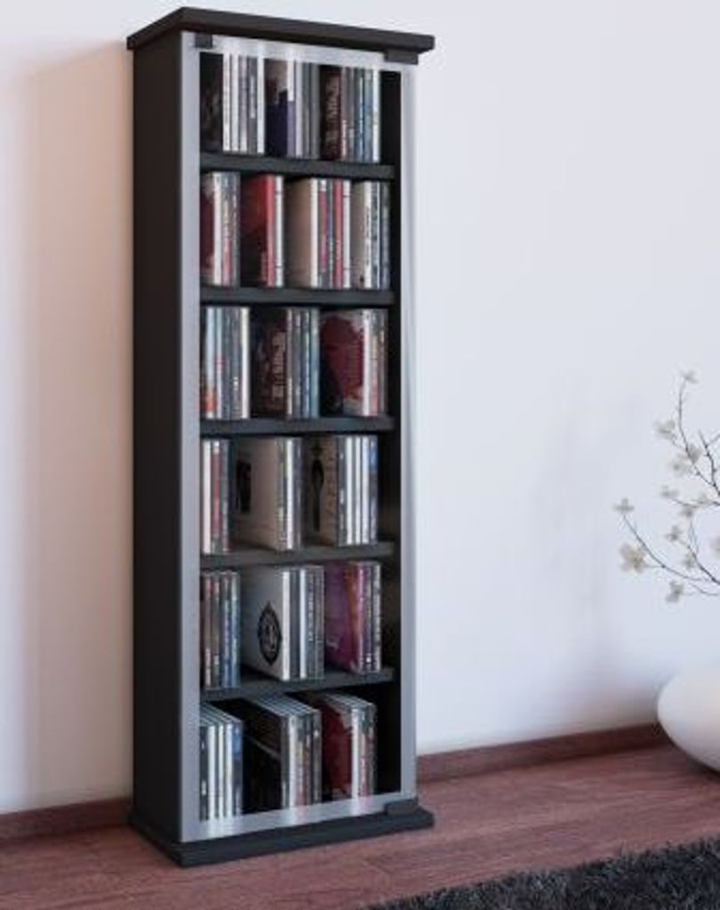 VCM CD Regal Holz | CD Schrank mit ESG-Sicherheitsglastüren Produktbild 
