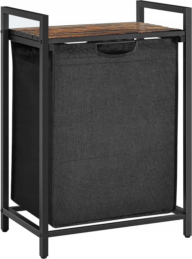 Mobile Bagno con Cesto Portabiancheria Industriale Marrone Rustico 50x33x72
