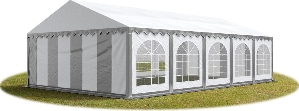 TOOLPORT Festzelt Partyzelt 5x10 m PREMIUM, hochwertige PVC Plane 750 N in grau-weiß 100% wasserdicht mit Bodenrahmen